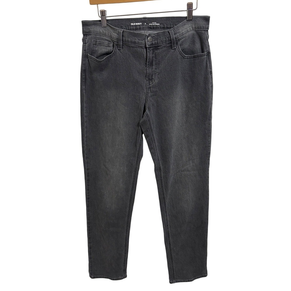 Old Navy Wow Boyfriend Jeans Womens 6 Mid Rise Washed Black Straight Leg Stretch - Picture 2 of 10
